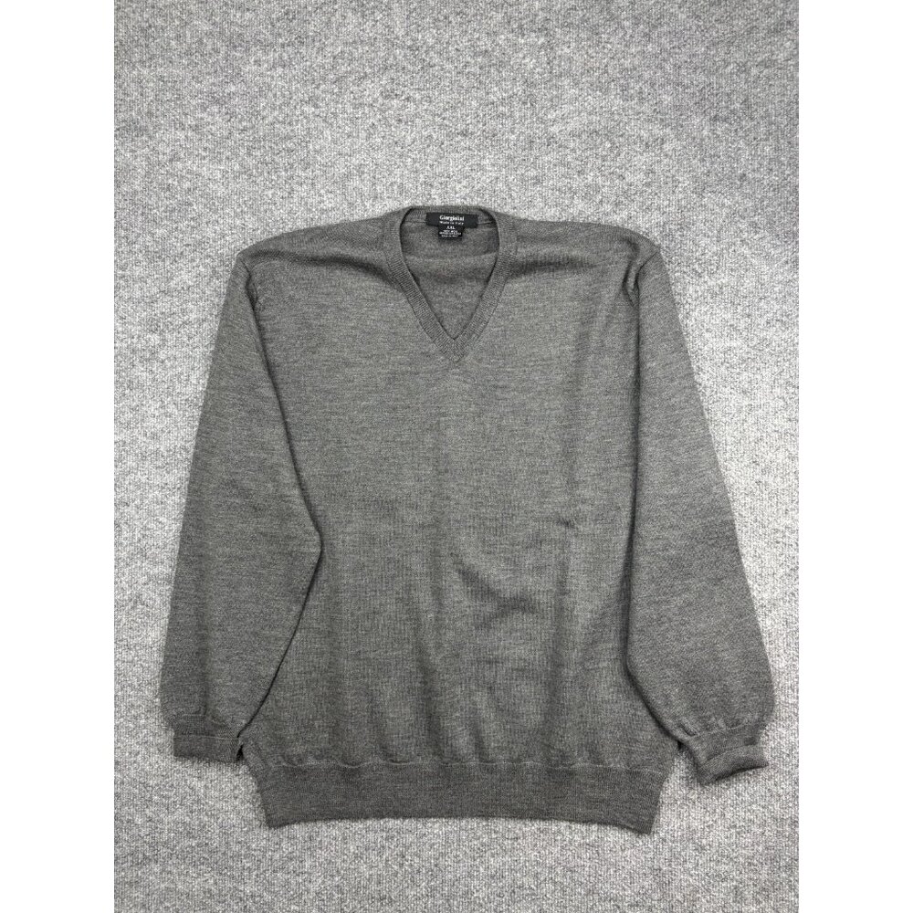 Giorgiolini Sweater‎ Mens 2XL Gray 100% Merino Wool V Neck Made Italy Pullover
